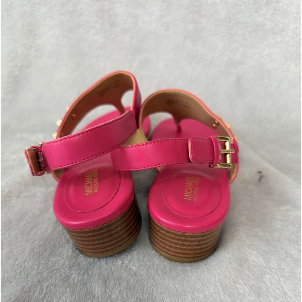 Michael Kors Jilly Sandals Hot Pink Fushia Size 7.5 Faux Leather Gold - Picture 3 of 8